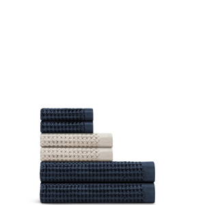 Supima® Waffle 6pc Bath Towel Bundle | Oatmeal / Twilight Blue