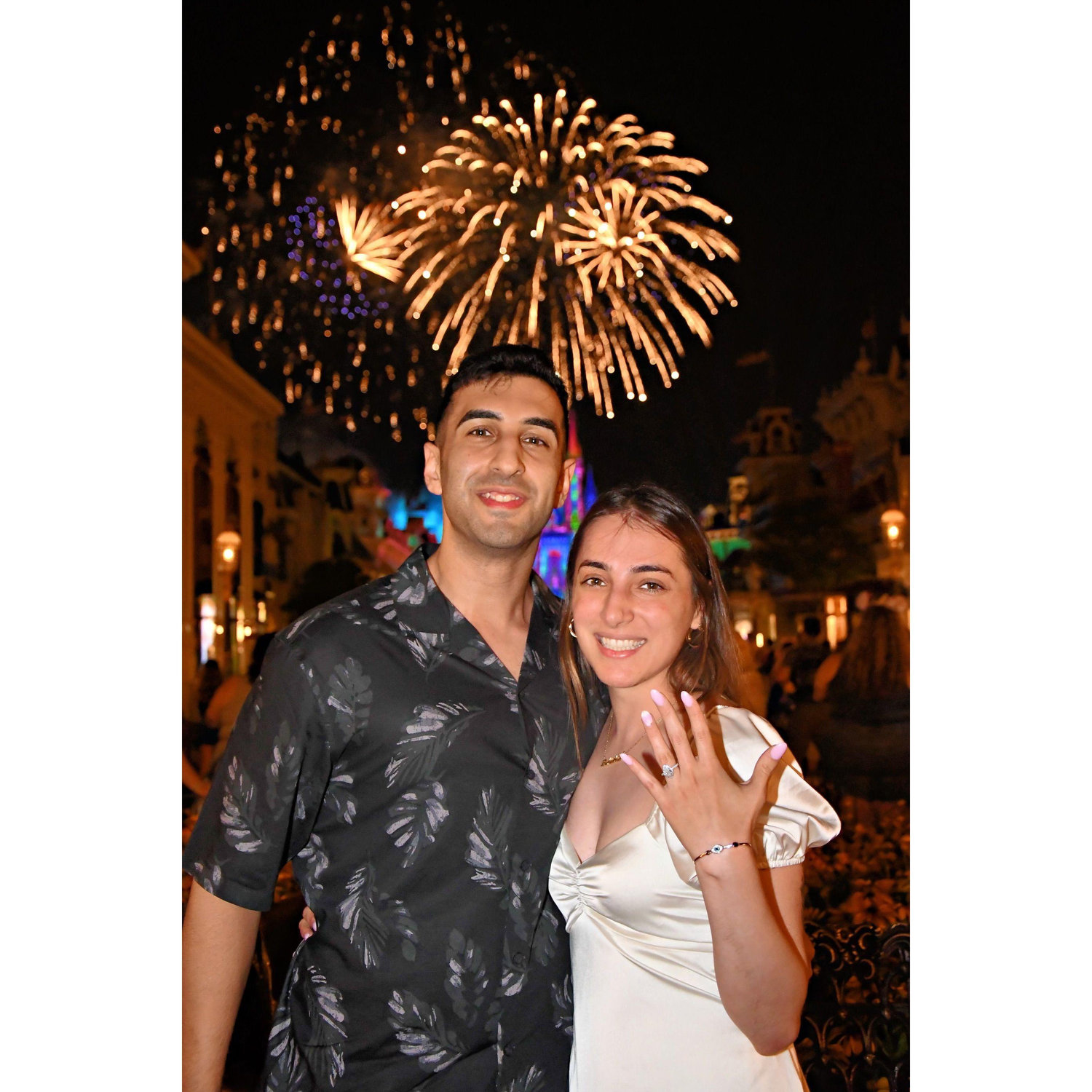 Our Magical Engagement at Disney world, right when the nighttime fireworks spectacular was going on.