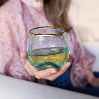 Seaside Rimmed Bubble Stemless Wine Glass, Set of 2