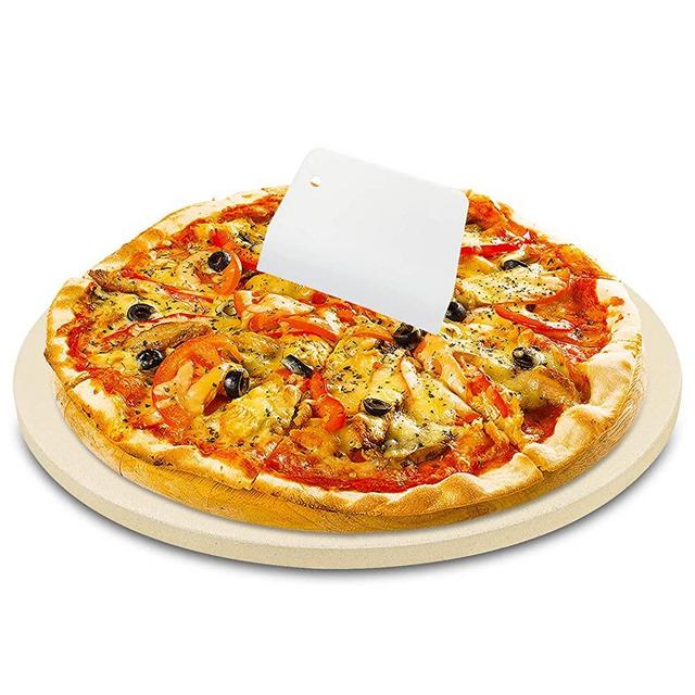 GEEBOBO Pizza Stone for Oven and Grill, Free Pizza Scraper, Durable and Safe Baking Stone for Grill, Thermal Shock Resistant Cooking Stone (15 inch Round)