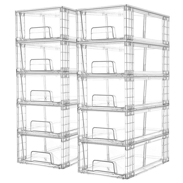 Vtopmart 10 Pack Stackable Storage Drawers,Clear Acrylic Drawer Organizers with Handles, Easily Assemble Containers for Fridge, Bathroom,Kitchen Undersink,Cabinet,Pantry Organization and Storage