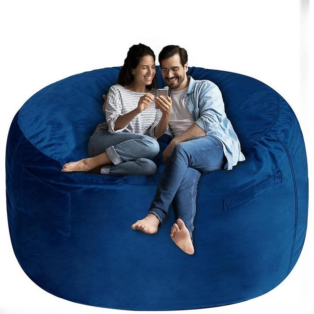 HABUTWAY Bean Bag Chair: Giant 5' Memory Foam Furniture Bean Bag Chair for Adults with Microfiber Cover 5Ft (Blue)