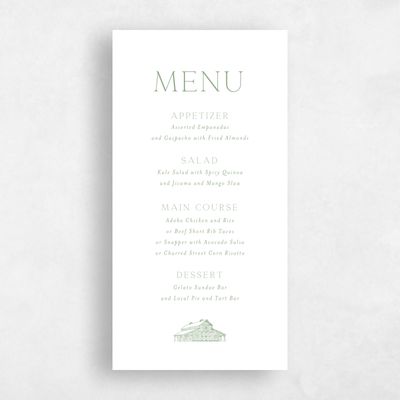 Pale Jade, Green Wedding Menu - Heritage Barn