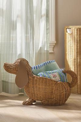 Basset Hound Dog Woven Wicker Basket