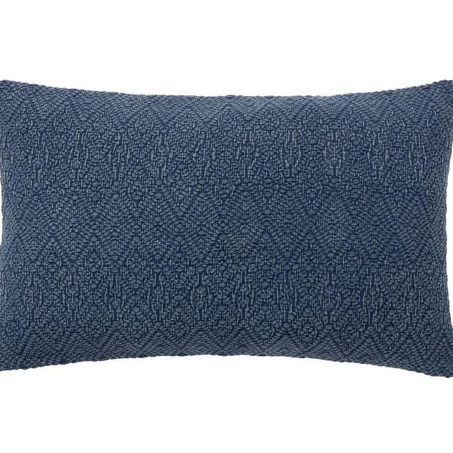 Washed Linen Diamond Lumbar Pillow Cover, 16 x 26", Sailor Blue