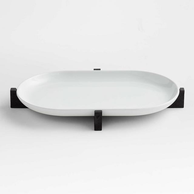 Oven to Table Oval Platter with Black Wood Trivet