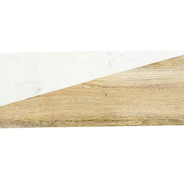 Creative Co-Op DF2367 Mango Wood & Marble Cutting Board/Serving Brass Feet Pedestal Tray, White