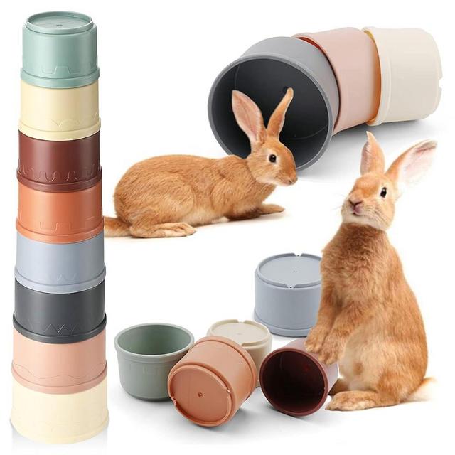 Iffitya 8 Pcs Stacking Cups for Rabbits, Colorful Bunny Toys for Rabbits and Small Animals, Nesting Rabbit Toys of Different Sizes, Bunny Stacking Cups for Hiding Food and Playing