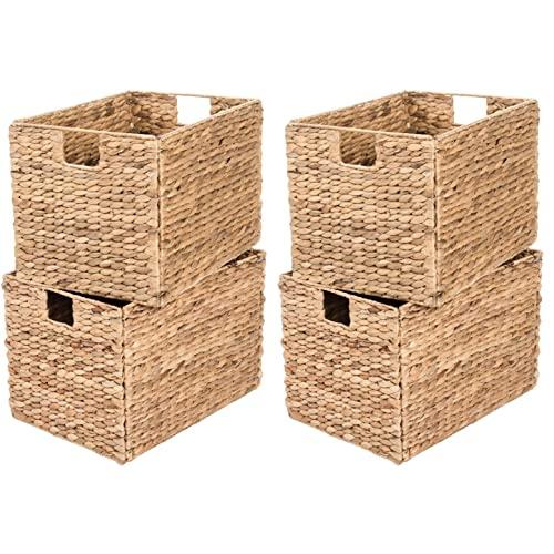 Yankee Trader 4 Decorative Hand-Woven Small Water Hyacinth Wicker Storage Basket, 16x11x11 Perfect for Shelving Units
