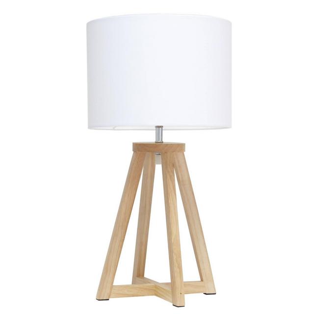 Natural Wood Interlocked Triangular Table Lamp with Fabric Shade White - Simple Designs