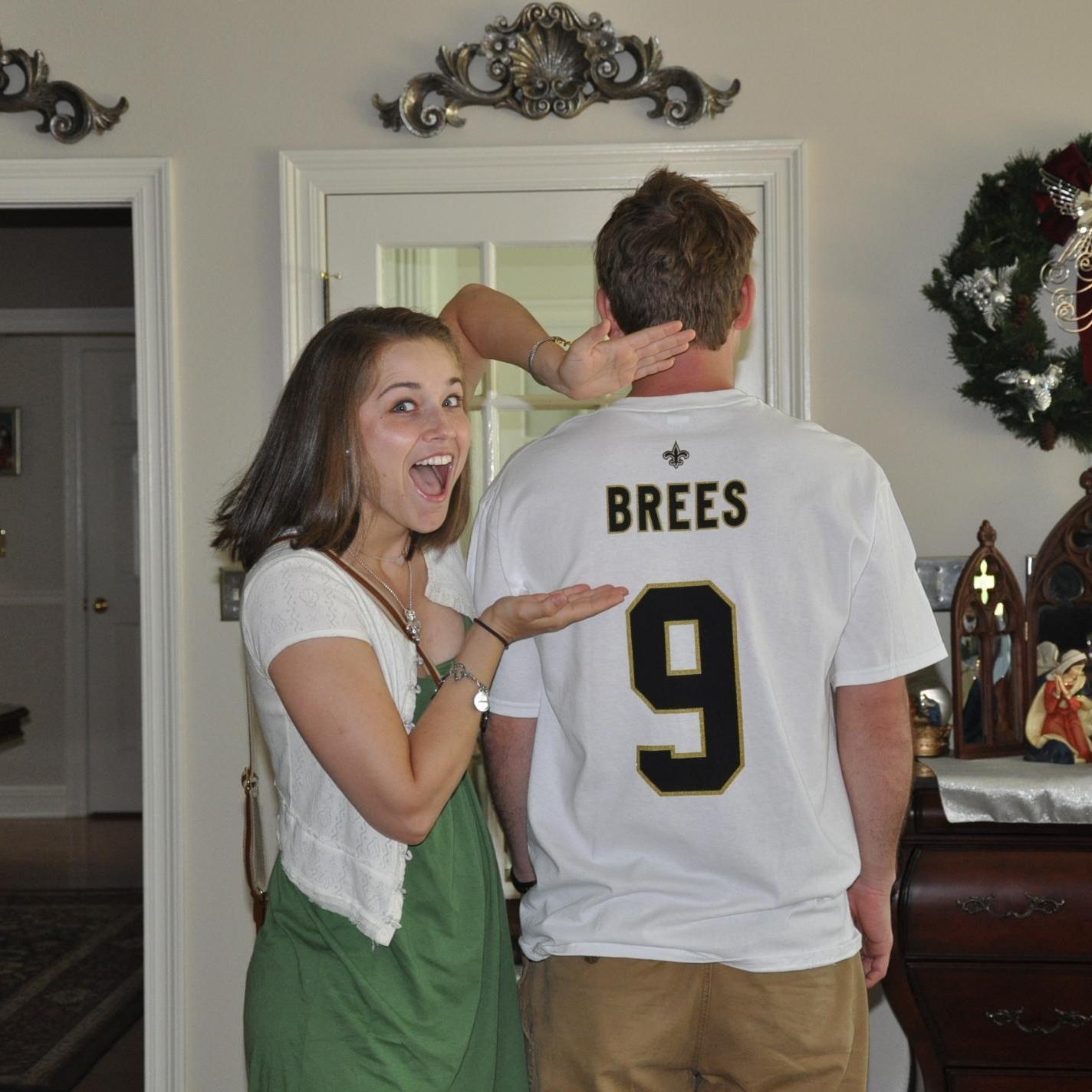 Johnny and I came together over footbal!  I love Drew Brees from the New Orleans Saints and he was an avid Brett Favre fan....but I got him to wear a Brees shirt......#winning
