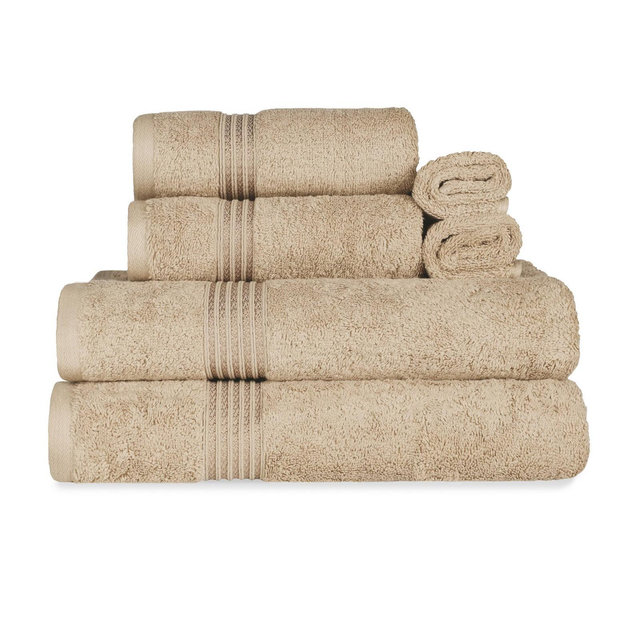 Premium Cotton Absorbent Luxury Weight 6 Piece Towel Set, Taupe - Blue Nile Mills