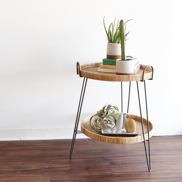 Handwoven Rattan Removable Tray Table