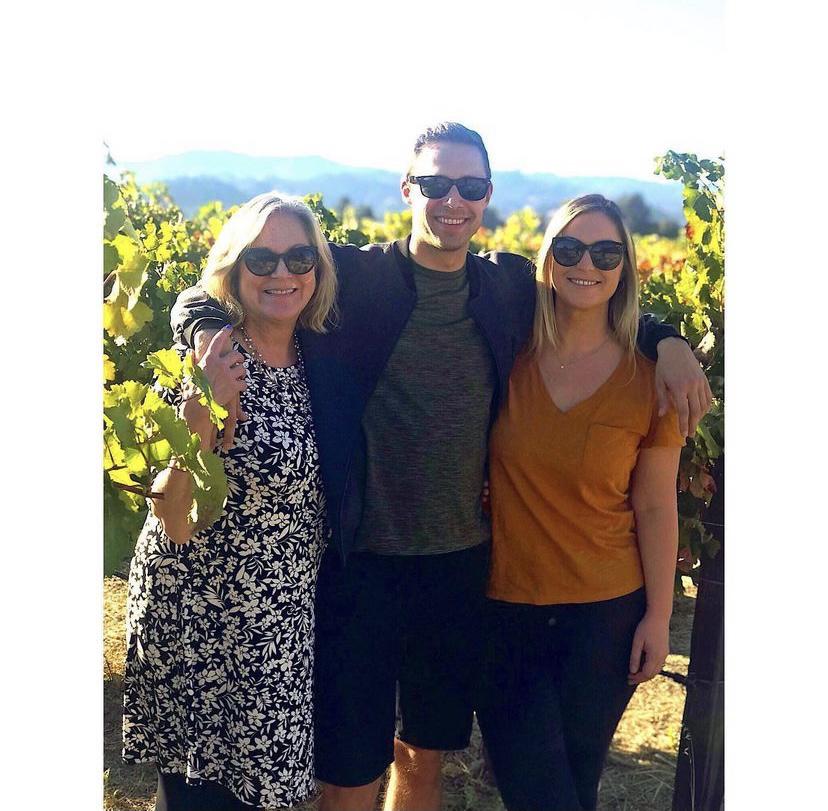 Trevor’s mom Cathy, Trevor and Tara in Napa