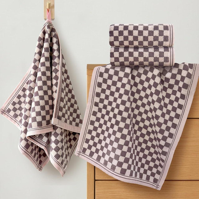 VOOVA & MOVAS Purple Checkered Hand Towels Set of 4, 14"x29" - 100% Cotton | Quick Dry | Soft | Absorbent | Lightweight, Checker Hand Towels for Bathroom & Guest, Luxury Towel Set with Hanging Loops