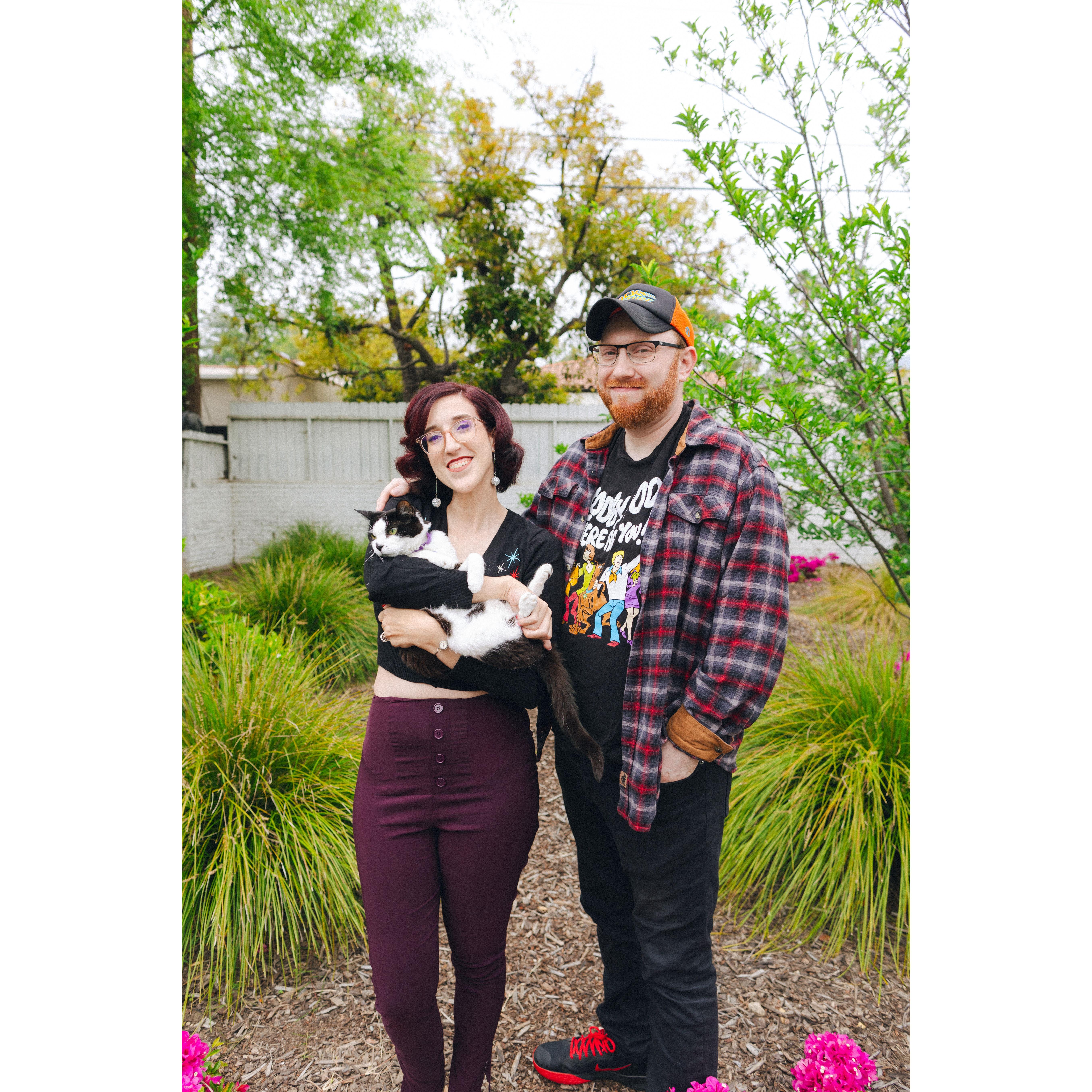 Taken in our backyard, featuring our cat, Monroe. Photo taken by Emilee Brown Photography