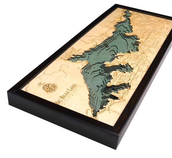 Big Bear Lake Wood Carved Topographic Depth Map