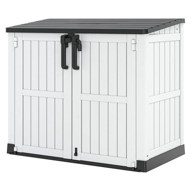 LHBGO Outdoor Resin Storage Shed 36 Cu. Ft. Garden Horizontal Storage Large Capacity Weather Resistant Storage Box, Lockable Resin Waterproof Shed for Garbage Cans, Garden Tools
