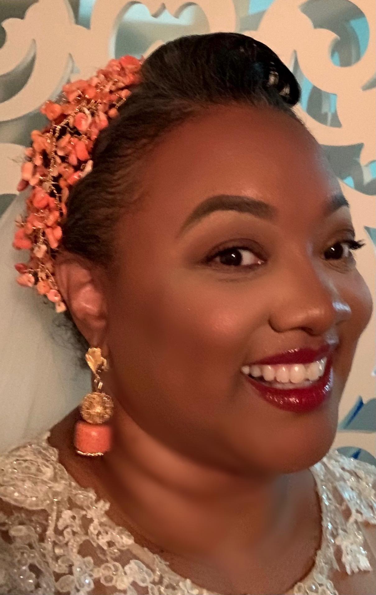Coral tiara and earrings handmade by Tosin of Tohceen’s Treasures in Lagos, Nigeria