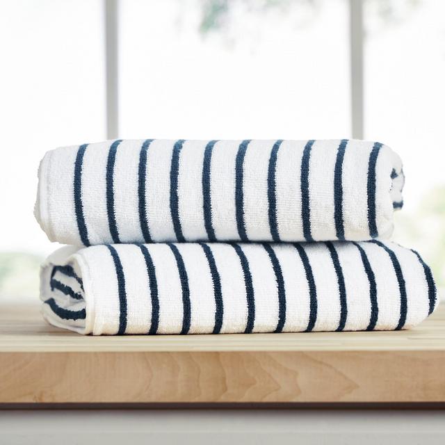 Cabana Stripe 100% Cotton Pool and Beach Towels - Oversized, Absorbent, Quick-Dry Towels - Becky Cameron, Navy, Pack of 2