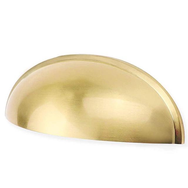 10 Pack Light Brass Bin Cup Pulls Light Brushed Gold Cabinet Pulls - LS0313BB76 Gold Cup Drawer Pulls Dresser Pulls Kitchen Furniture Hardware Closet Door Pulls, 3in Hole Centers