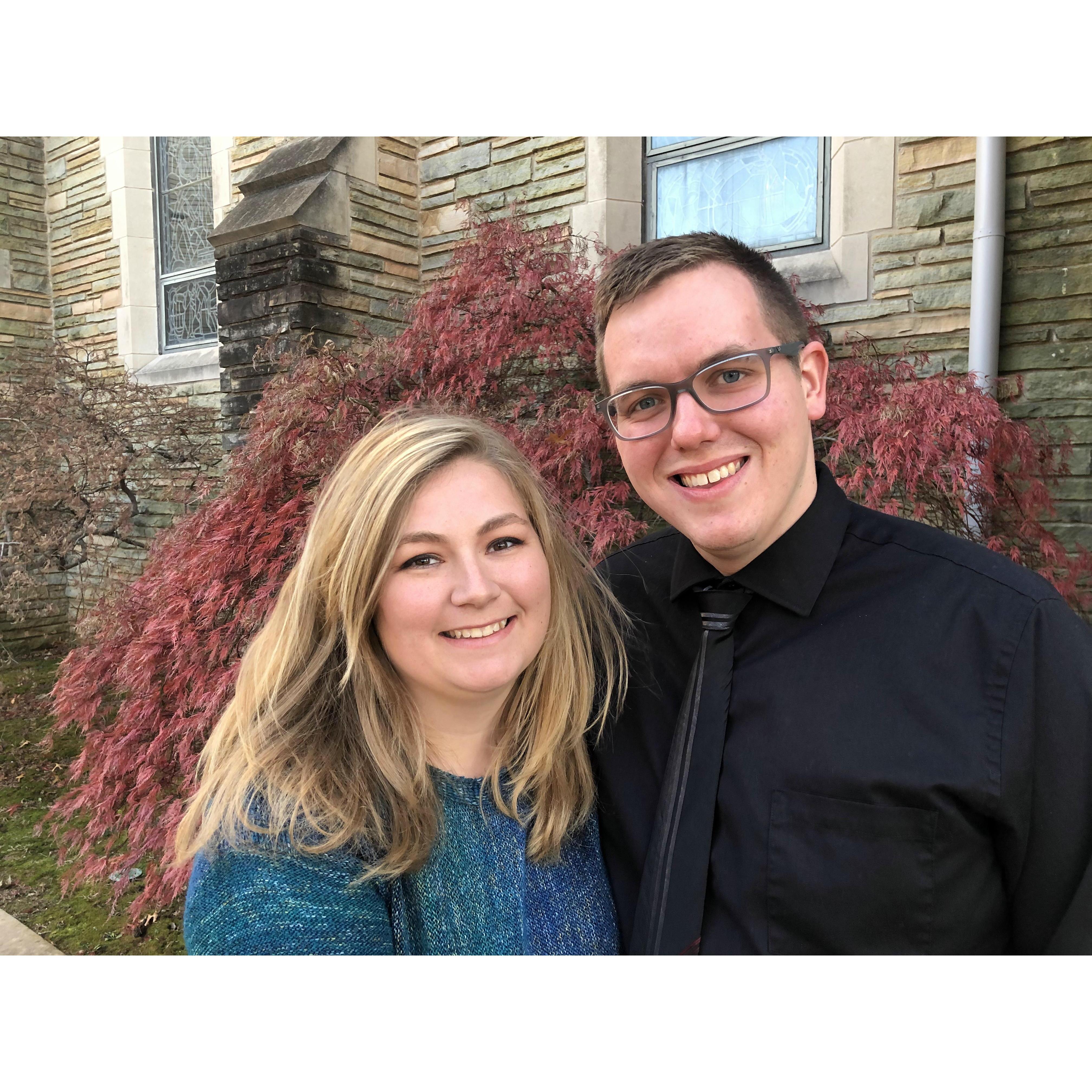 One of my favorite photos, right outside the church that we will be getting married at!