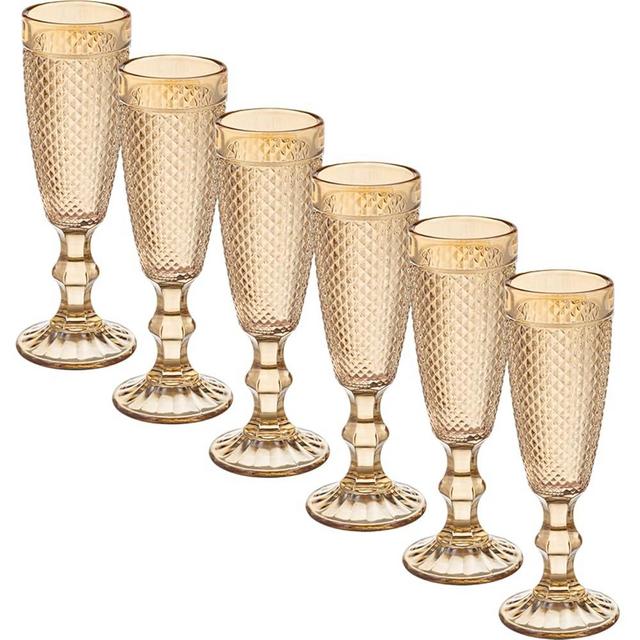 6 Pack 5OZ Champagne Flute Glasses,Reusable Colored Glass Goblets,Vintage Crystal Champagne Glasses for Wine Wedding Parties Bar Drinking Cups Cocktail Glasses and Gift,Luxury, Durable,Set Of 6 Amber