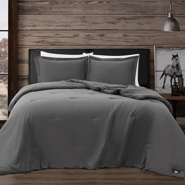Frye Vintage Washed 100% Cotton 3-Piece King Comforter Set in Grey, Solid Color, Oeko-TEX Certified