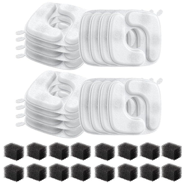 Veken Original Design 32 Pack Replacement Filters & Sponges Set for 67oz, 95oz, 135oz Automatic Pet Fountain Cat Water Fountain Dog Water Dispenser