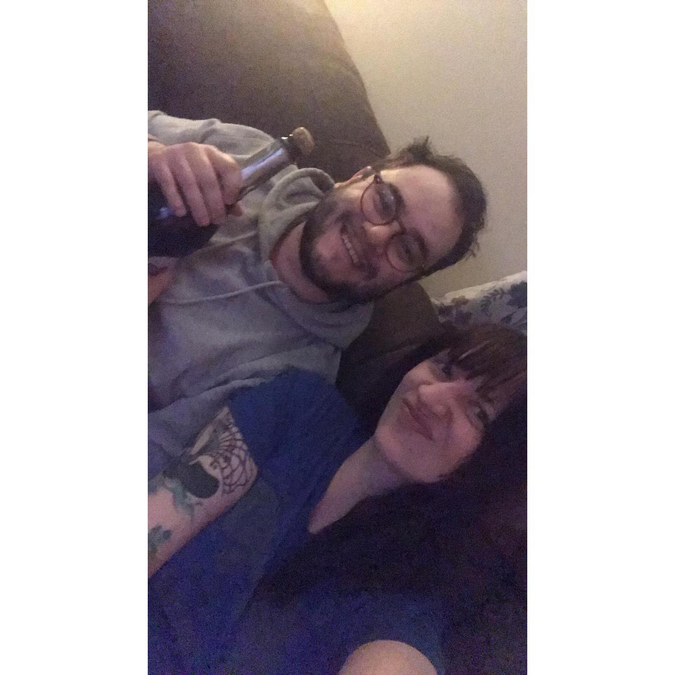 After drifting off a few times- we managed to wake up for a bottle of champagne on our first New Year's together!