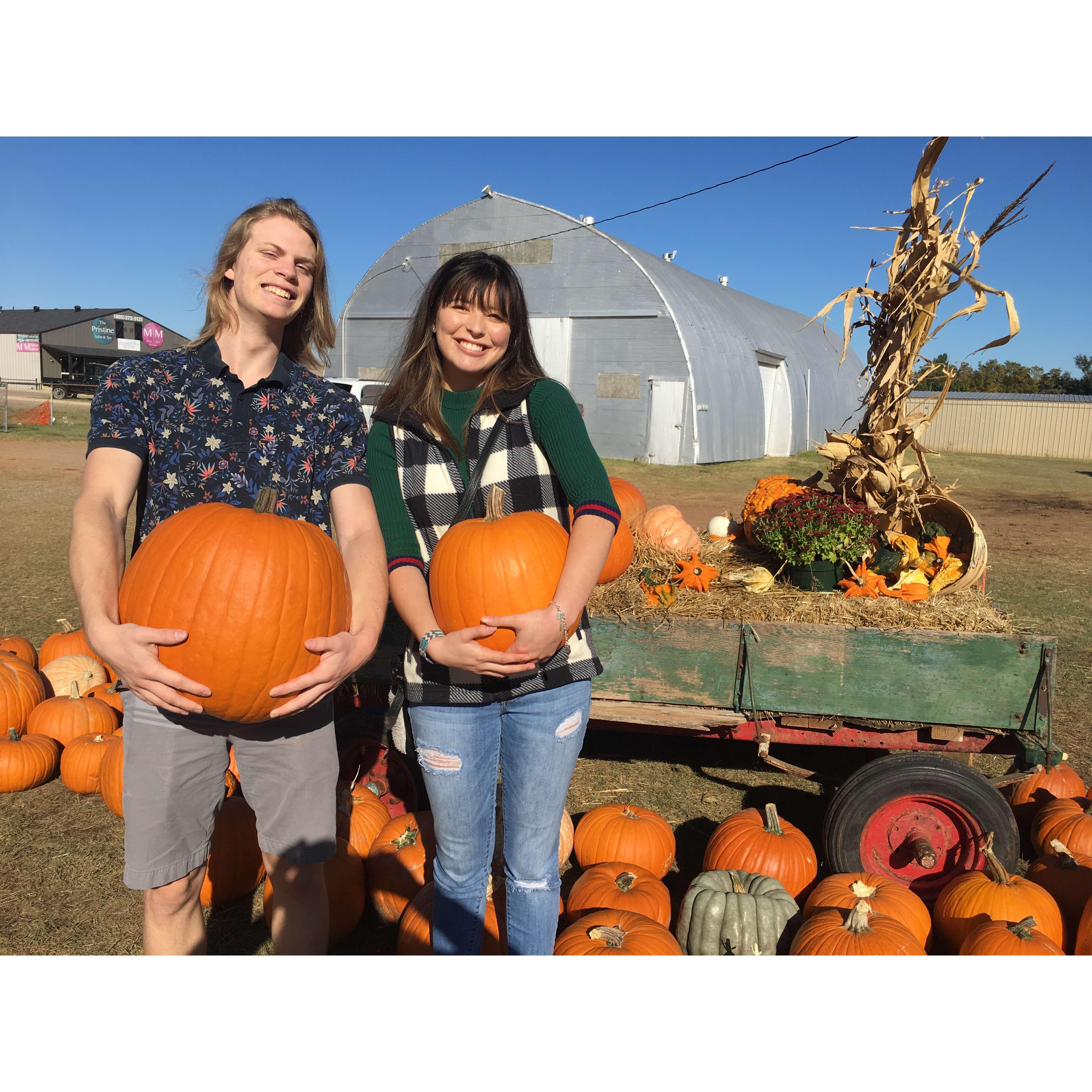 Celebrating our first anniversary picking pumpkins