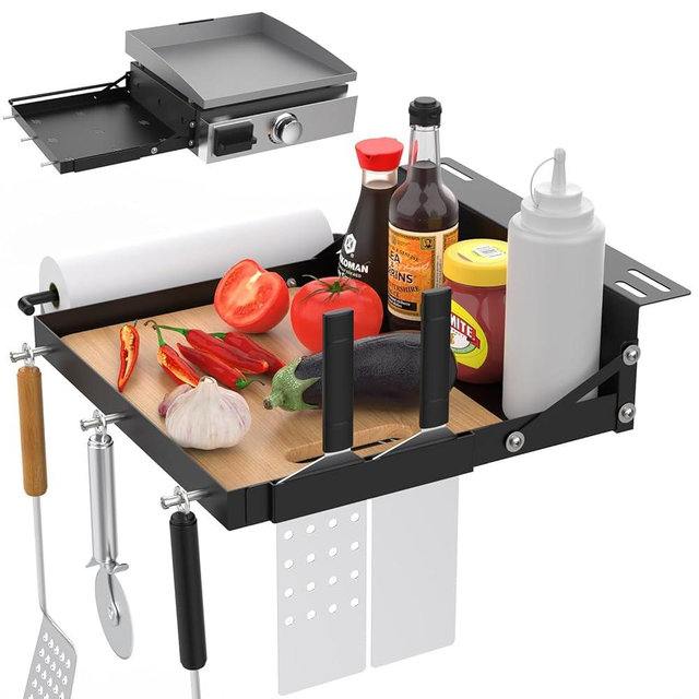Grill Caddy for Blackstone Griddle Accessories, Griddle Side Shelf Food Prep Table for Blackstone 1813 1666 1832 1814 1971 1939 & 17"/22"/28" Flat Top Grills, Space Saving