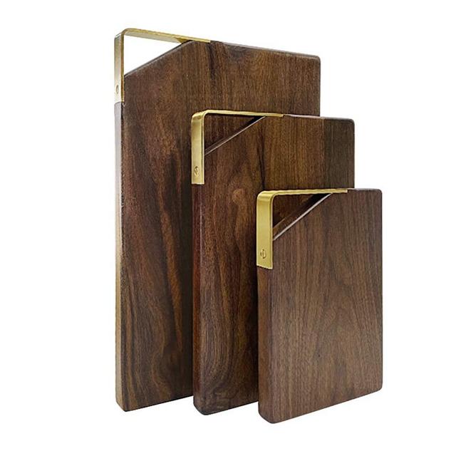HANSWEI Wood Cutting Board for Kitchen (Set of 3) Walnut Chopping Board for Raw and Cooked Meat Vegetable and Fruit Classification Cutting Board with Brass Handle is Easy to Hang (set of 3)