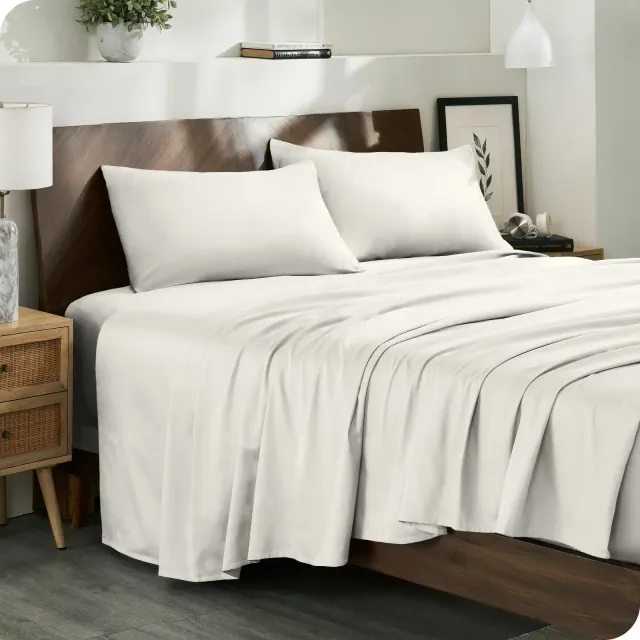 400 Thread Count Organic Cotton Sateen Cream 4 Piece Queen Bed Sheet Set by Bare Home