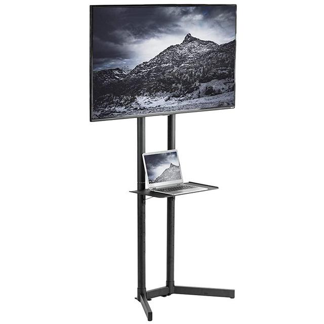 VIVO TV Floor Stand for 32 to 65 inch LCD LED Plasma Flat Panel Screen TVs up to 110 lbs, Height Adjustable Low Profile Stand with Laptop Shelf, Max VESA 600x400, STAND-TV03N