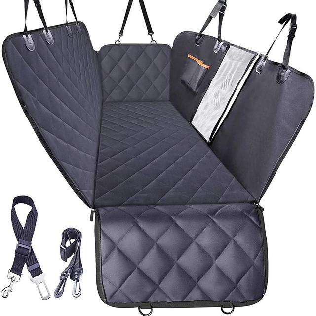 Dog Car Seat Cover for Back Seat, Waterproof Dogs Hammock with Mesh Window and Pet Seat Belt, Back Seat Protector for Cars, Trucks, SUVs, Jeep