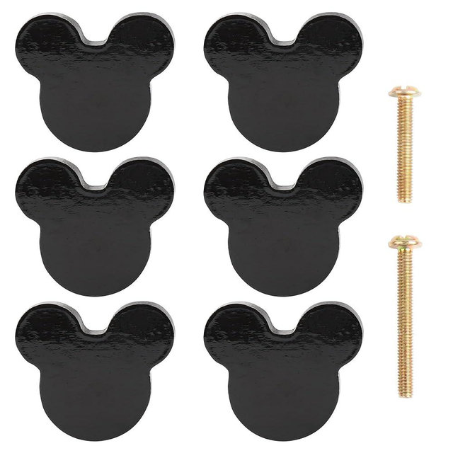 Waifairphy Wooden Mouse Cabinet Knobs with 2 Different Size Screws for Dresser Drawers,Wood Dresser Knobs for Kids Bedroom and Bathroom Decor,Kids Drawer pulls 6 Pack,Nursery Dresser knobs for Kids