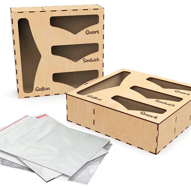 Food Storage Bag Organizer Holders – Premium Wood Kitchen Drawer Organizer Compatible with Ziploc, Glad, Gallon, Quart, Sandwich Snack Variety Size Bags