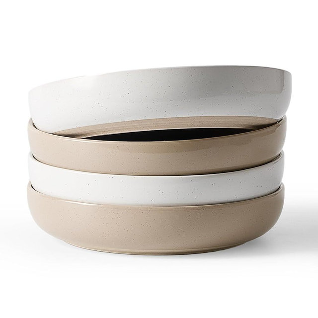 famiware Milkyway 33 oz Bowl Set, Pasta Bowls Set of 4, Salad Bowls, Double Reactive Glaze, Sturdy & Stackable, Ideal for Housewarming, Festivals, White & Cinnamon Brown