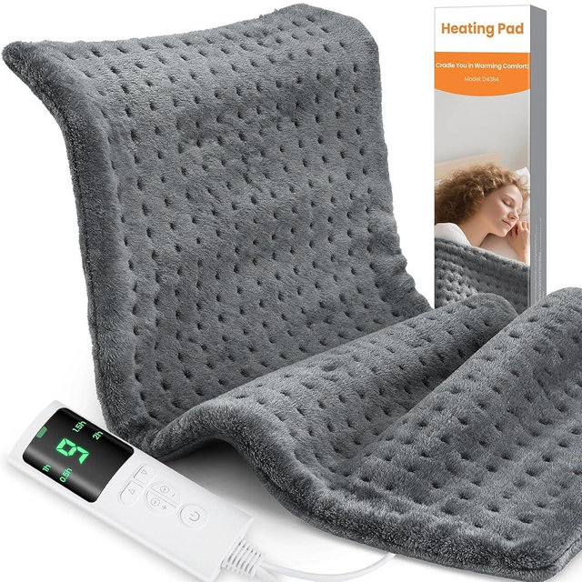 Heating Pad for Back Pain, 17"x33" Electric Heat Pad with 9 Heat Levels & 4 Auto-Off Timers, Portable Heating Pad for Period Cramps, Shoulder, Neck, Machine Washable, Gifts for Women Men, Grey