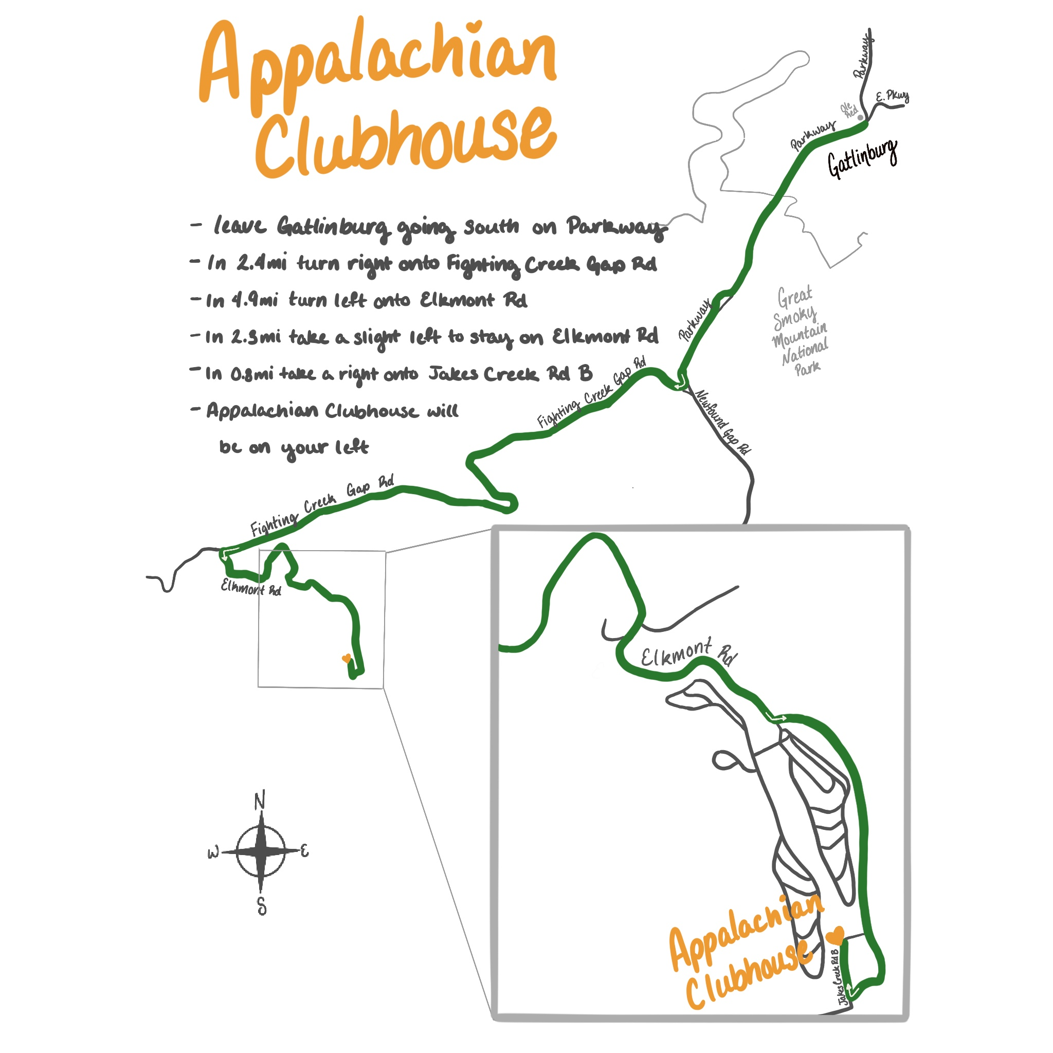 Directions to Appalachian Clubhouse