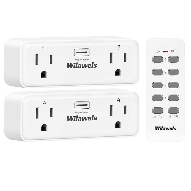 Wireless Remote Control Outlet with 2 Independent Control Sockets, WILAWELS Wireless Remote Light Switch 100FT Range for Lights, Lamps, Appliance, 15A/1875W/125V, Compact, Programmable, FCC Certified