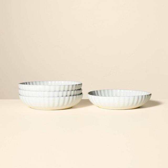 4pk 25oz Scalloped Edge Stoneware Pasta/Grain Bowl Cream - Hearth & Hand™ with Magnolia