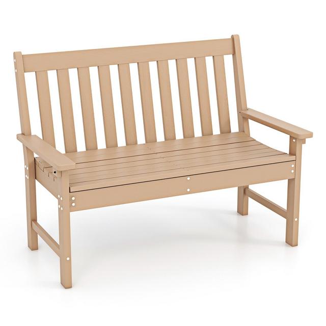 Tangkula Garden Bench All-Weather HDPE 2-Person Outdoor Bench for Front Porch Backyard Gray