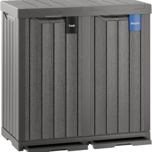 EAST OAK 62 Gallon Outdoor Trash Can | Waterproof Resin Garbage Can with Recycle and Garbage Labels | Secure Bag Lip Lock and Drip Tray | Outside Trash Bin for Patio | Kitchen, Backyard or Deck | Gray