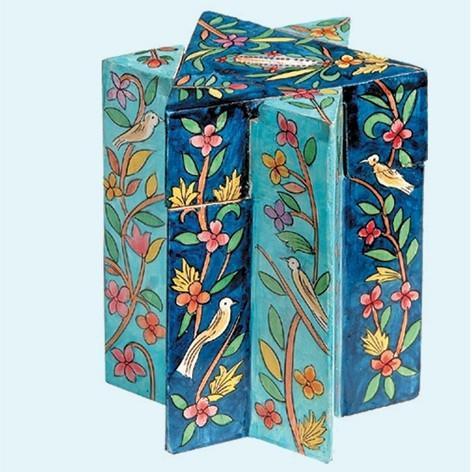 Star Of David Tzedakah Box- Birds & Flowers