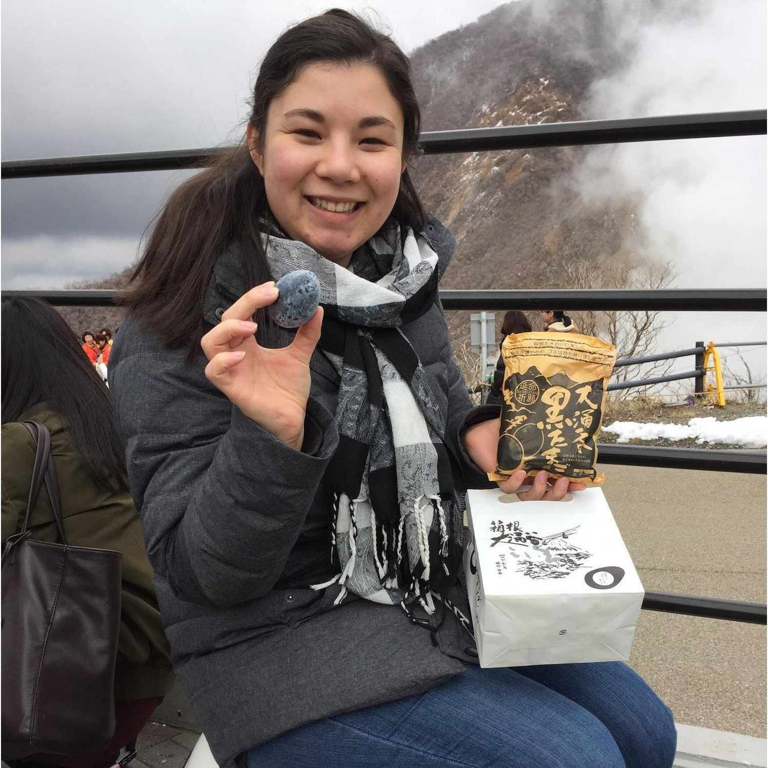 Eating black eggs at Hakone - supposedly you will live seven years longer.