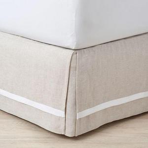 Natural/White Belgian Flax Linen Contrast Flange Bed Skirt - King Size