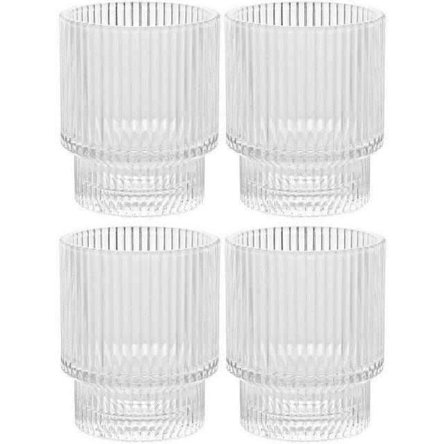 American Atelier Vintage Art Deco 9 oz. Fluted Drinking Glasses Set of 4, Old Fashion Tumbler for Cocktails, Ribbed Lowball Glass Cup for Beverages