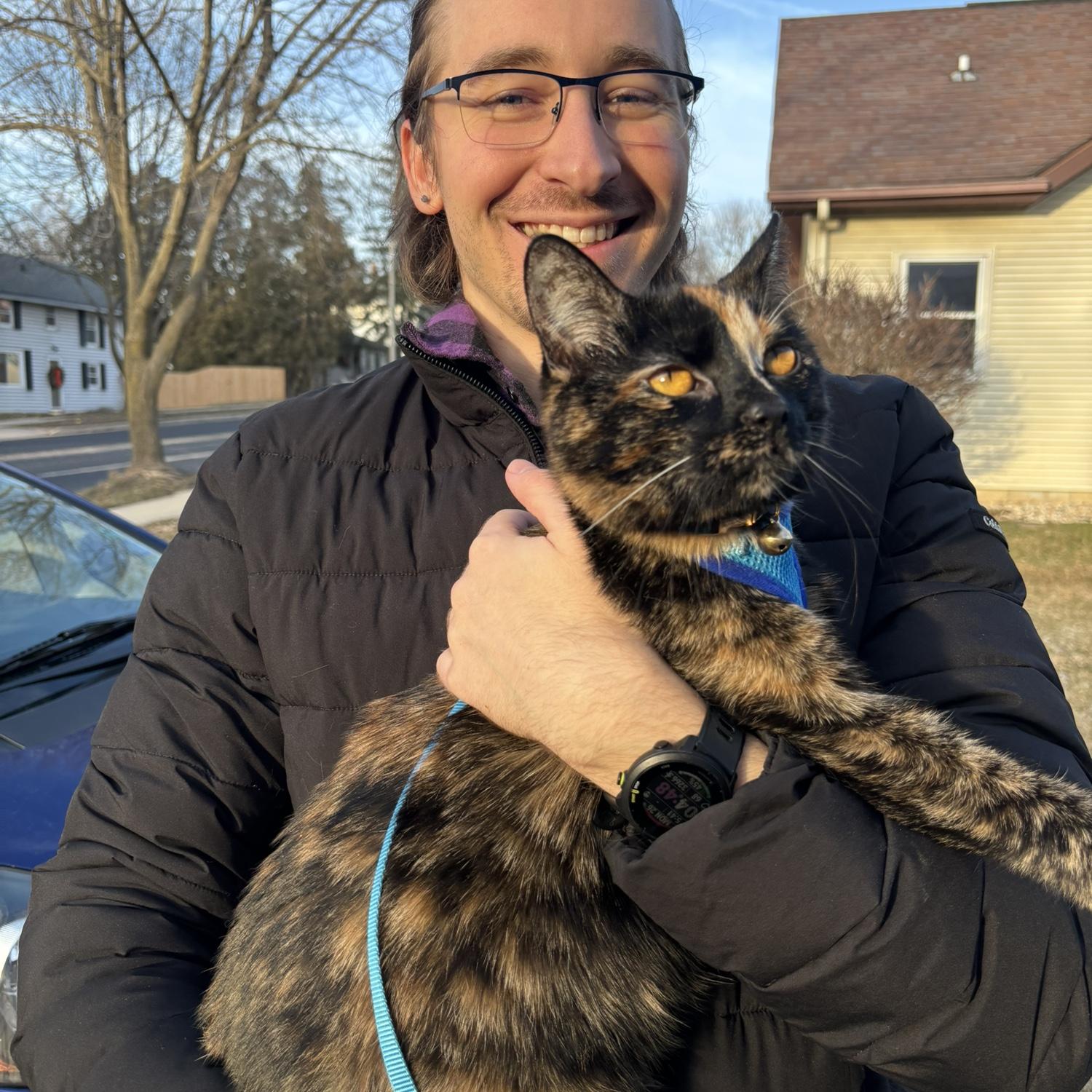Karsten being the best cat dad any kitty could ask for! This was Cleo’s first outside adventure and she now tries to make a break for the outside any chance she can.